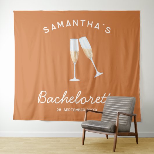 Champagne Junggeselinnen-Abschied Hintergrund Boho Wandteppich (Beispiel (Horizontal))