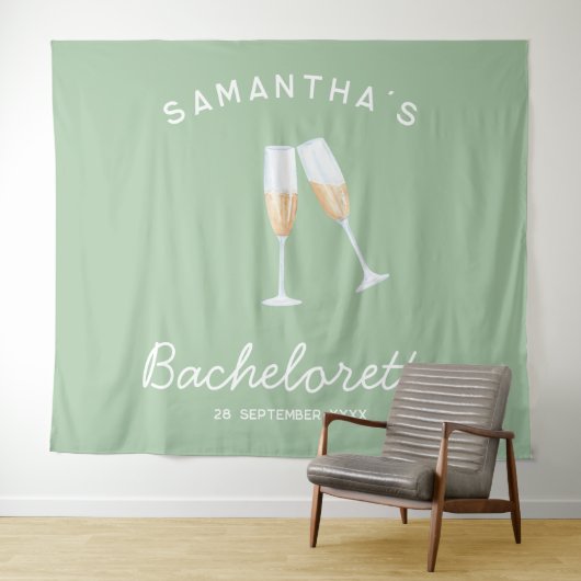 Champagne Junggeselinnen-Abschied Hintergrund Boho Wandteppich (Beispiel (Horizontal))