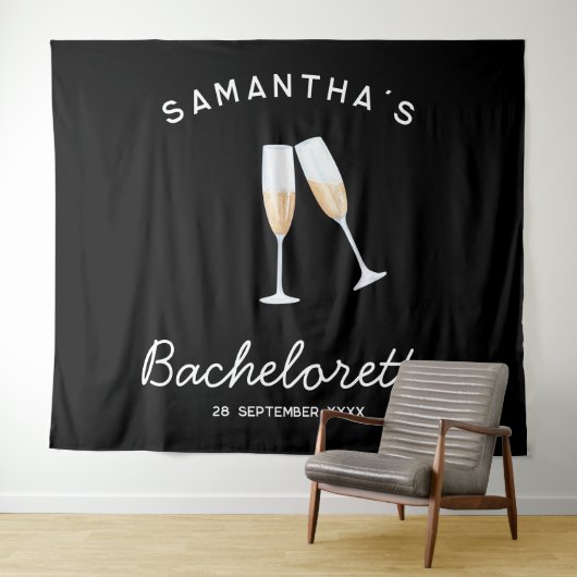 Champagne Junggeselinnen-Abschied Hintergrund Boho Wandteppich (Beispiel (Horizontal))