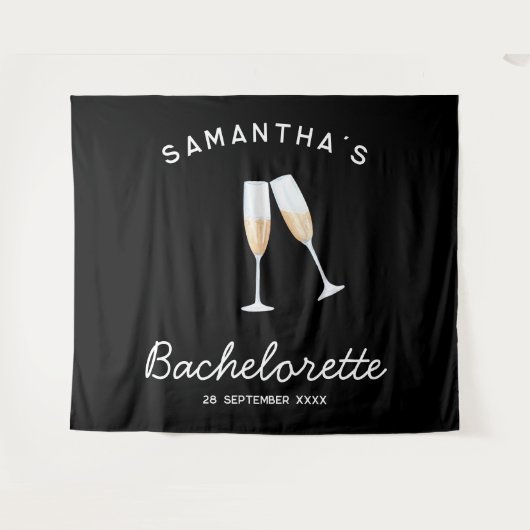 Champagne Junggeselinnen-Abschied Hintergrund Boho Wandteppich (Vorderseite (Horizontal))