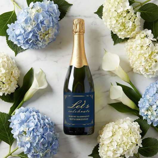Champagne Label Chic Navy Gold 80th Birthday Schaumweinetikett