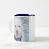 Champagne Labradoodle mit Wasserbecher Zweifarbige Tasse (Vorderseite Links)