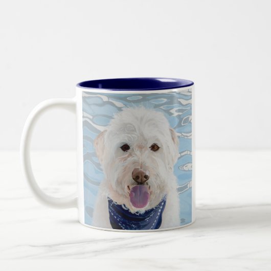 Champagne Labradoodle mit Wasserbecher Zweifarbige Tasse (Links)