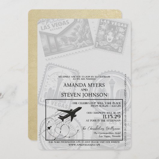 Champagne Las Vegas Passport Wedding Einladung (Vorne/Hinten)