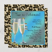 Champagne Leopard Geburtstagsparty Einladungen (Vorne/Hinten)