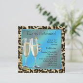 Champagne Leopard Geburtstagsparty Einladungen (Stehend Vorderseite)