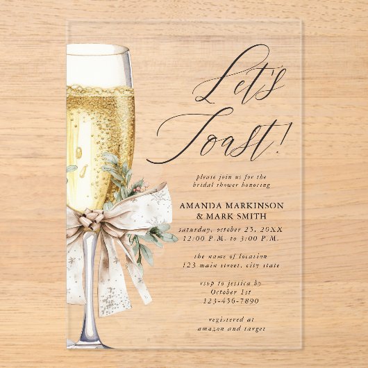 Champagne Let's Toast Winter Bridal Shower Acryleinladungen (Vorderseite)