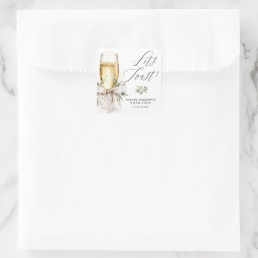 Champagne Let's Toast Winter Engagement Quadratischer Aufkleber (Tasche)