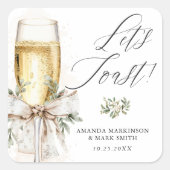 Champagne Let's Toast Winter Engagement Quadratischer Aufkleber (Vorderseite)