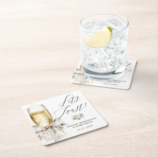 Champagne Let's Toast Winter Engagement Rechteckiger Pappuntersetzer (Vor Ort)