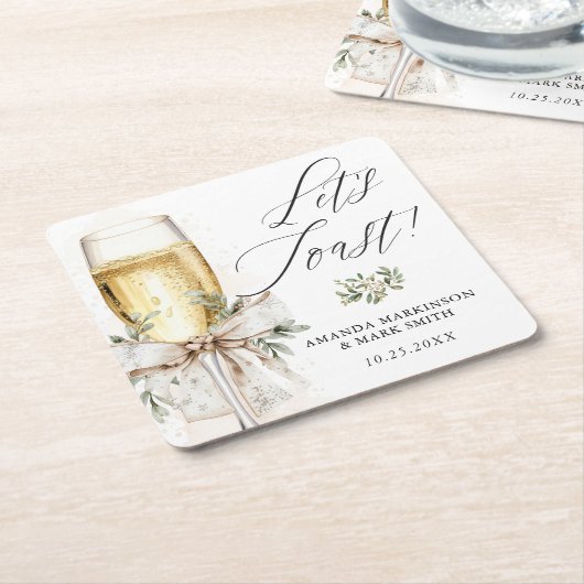 Champagne Let's Toast Winter Engagement Rechteckiger Pappuntersetzer (angewinkelt)