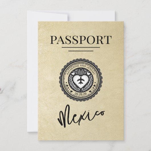 Champagne Mexico Passport Save the Date (Vorderseite)