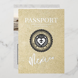 Champagne Mexico Passport Wedding Folieneinladung