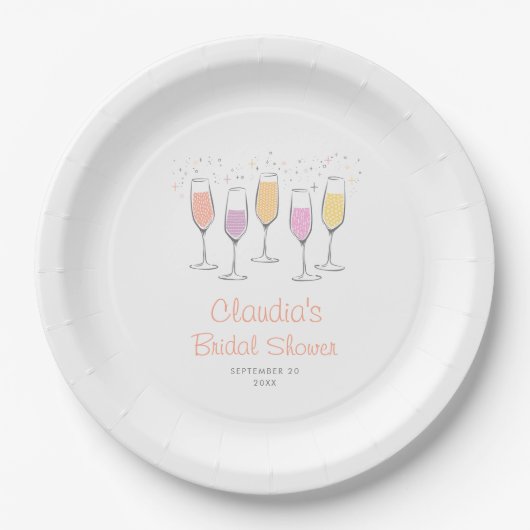 Champagne Mimosa Bellini Peach Brautparty Pappteller (Vorderseite)