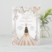 Champagne Mis Quince 15 Anos Silver Crown Glitzer Einladung (Stehend Vorderseite)