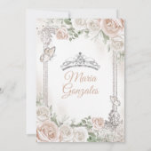 Champagne Mis Quince 15 Anos Silver Crown Glitzer Einladung (Rückseite)