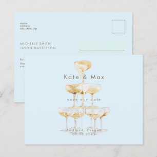 Champagne Modern Eisblau Hochzeit Termin merken Postkarte