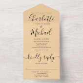 Champagne Modern Script Minimalistisch Wedding All In One Einladung (Innen Boden)