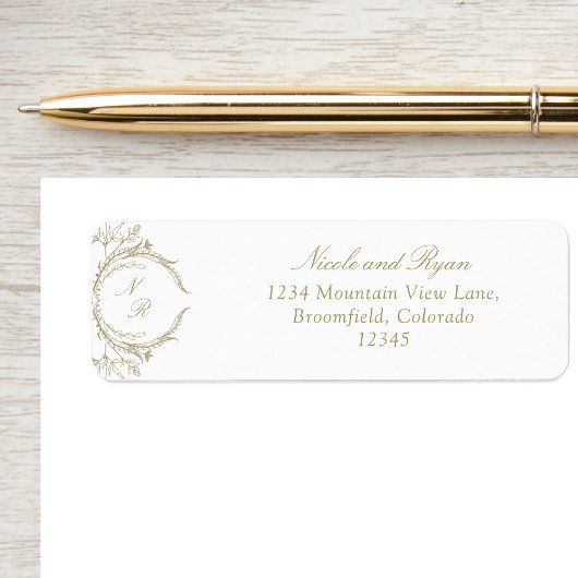 Champagne Monogram Elegant Wedding Rücksendeadress