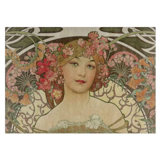 Champagne Mucha Small Rectangle Cutting Board Schneidebrett (Vorderseite)