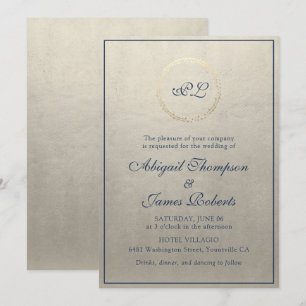 Champagne-Navy-Elegante Monogramm-Hochzeit Einladung