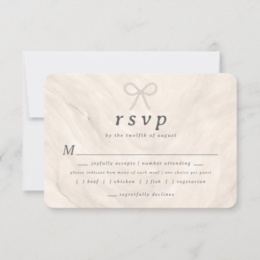 Champagne Neutral Pearl Bow Meal Choice RSVP Card Karte (Vorderseite)