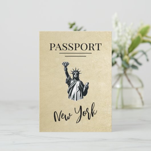 Champagne New York City Passport Save the Date (Stehend Vorderseite)