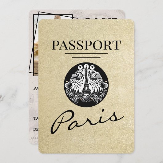 Champagne Paris Passport Save the Date (Vorne/Hinten)
