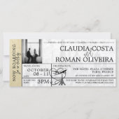 Champagne Paris Wedding Boarding Pass Einladung (Vorderseite)