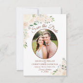 Champagne Peach Boho Oval Foto Hochzeit Save The Date (Vorderseite)