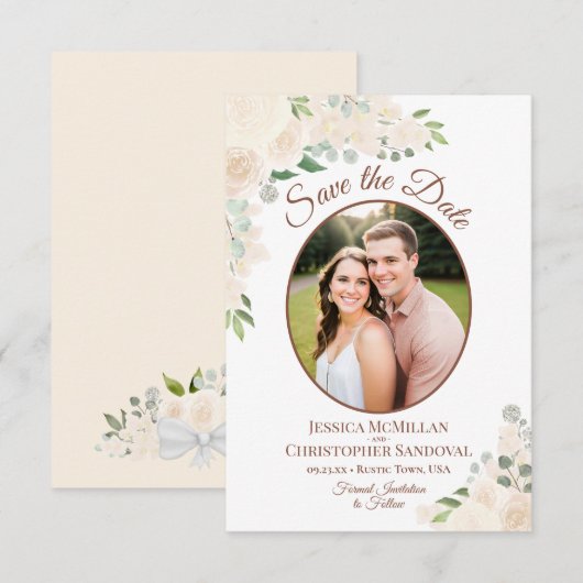 Champagne Peach Boho Oval Foto Hochzeit Save The Date (Vorne/Hinten)