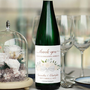 Champagne Peach Floral Elegant Hochzeit Vielen Dan Weinetikett