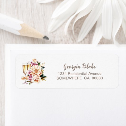 Champagne Peach Floral Return Address Label (Insitu)
