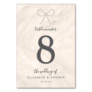 Champagne Pearl Bow Elegant Luxury Wedding Tischnummer