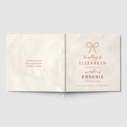 Champagne Pearl Bow Elegant Square Wedding Gästebuch (Voll)