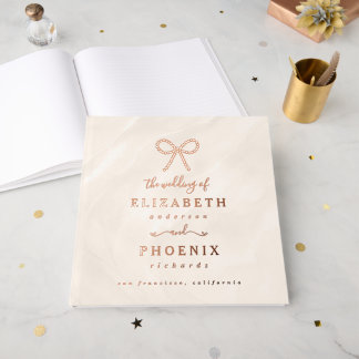 Champagne Pearl Bow Elegant Square Wedding Gästebuch