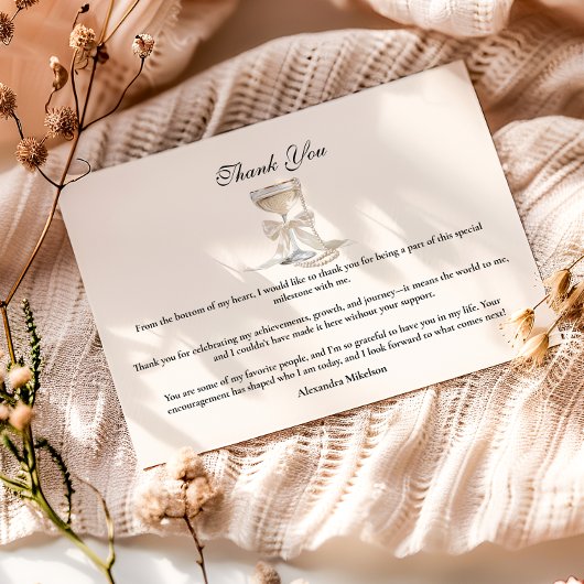 Champagne Pearl Bow Graduation Dankeskarte