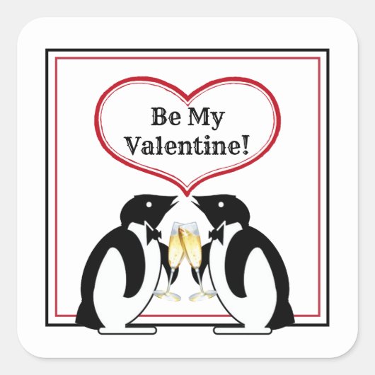 Champagne Penguins Square Stickers (Vorderseite)