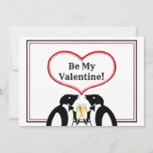 Champagne Penguins Valentine Card Ankündigung (Vorderseite)