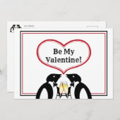 Champagne Penguins Valentine Card Ankündigung (Vorne/Hinten)