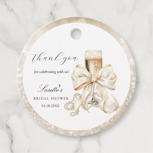 Champagne & Perlen - Brautparty Danke Geschenkanhänger (Vorderseite)