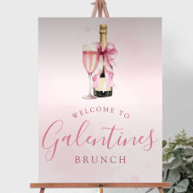 Champagne Pink Bow Galentines Brunch Welcome