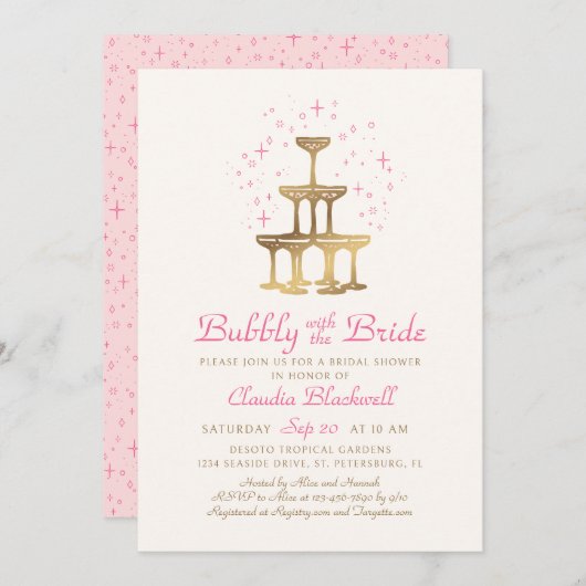 Champagne Pink Bridal Dusche Einladung (Vorne/Hinten)