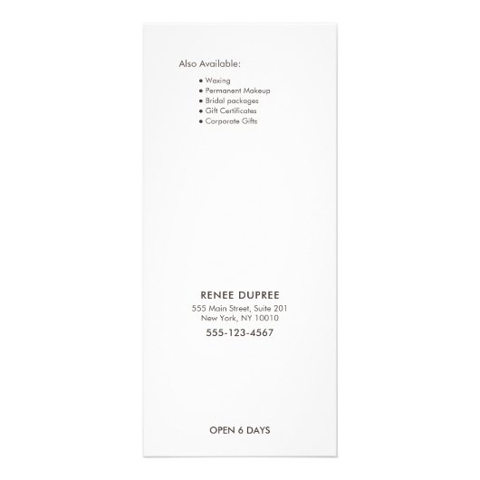 Champagne Pink Glitzer Salon Preisliste Menü (Hinten)