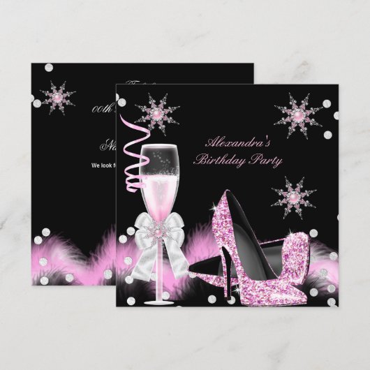 Champagne Pink High Heels Geburtstagsparty Einladung (Vorne/Hinten)