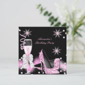 Champagne Pink High Heels Geburtstagsparty Einladung (Stehend Vorderseite)