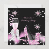 Champagne Pink High Heels Geburtstagsparty Einladung (Vorderseite)