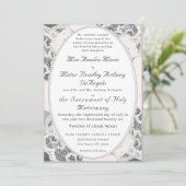 Champagne Pink Lace Katholische Hochzeit Einladung (Stehend Vorderseite)