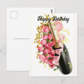 Champagne & Pink Roses Geburtstagskarte Postkarte (Vorne/Hinten)