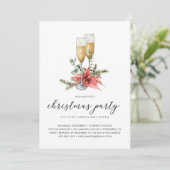 Champagne Poinsettia und Grünes Weihnachtsfest Par Einladung (Stehend Vorderseite)